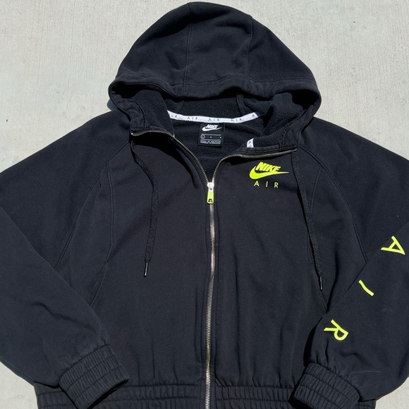 Womens girls juniors Nike black and lime green cropped zip up hoodie sweatshirt - Picture 2 of 4